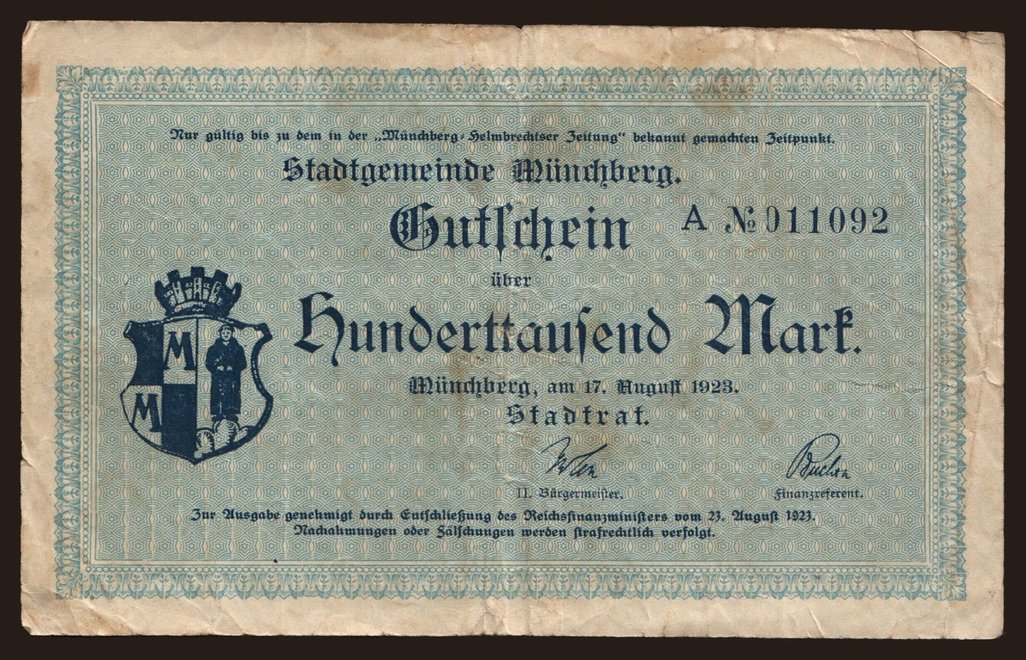 Münchberg/ Stadt, 100.000 Mark, 1923