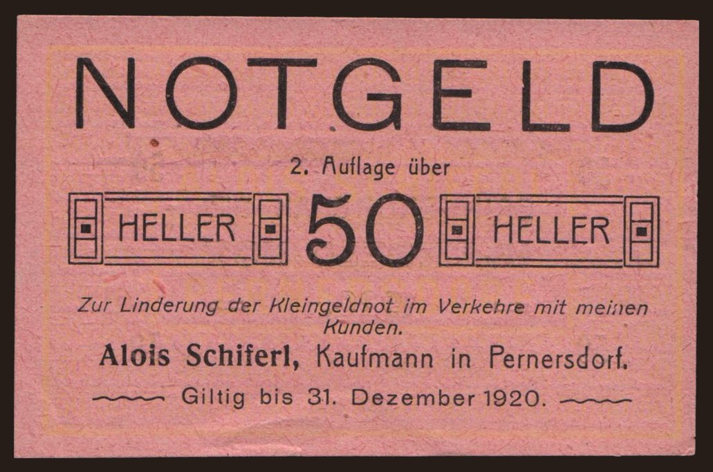 Pernersdorf/ Alois Schifferl, 50 Heller, 1920