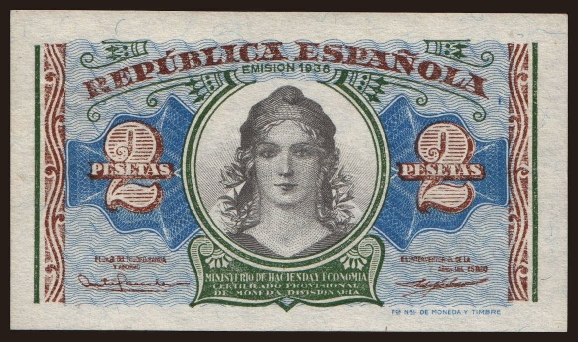 2 pesetas, 1938