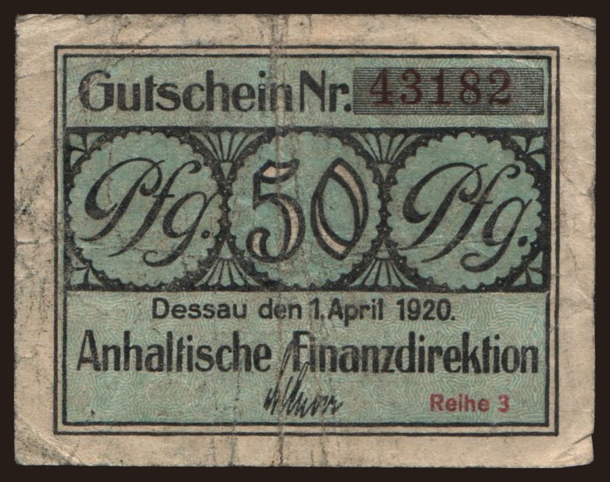Dessau/ Anhaltische Finanzdirektion, 50 Pfennig, 1920