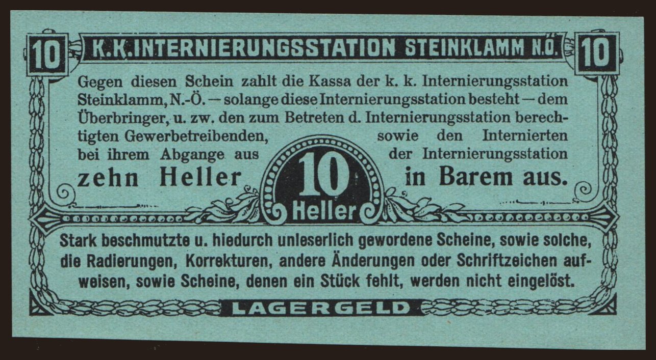 Steinklamm, 10 Heller, 191?