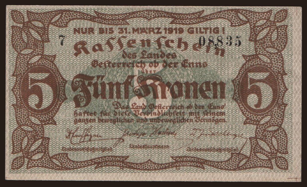 Österreich ob der Enns, 5 Kronen, 1918