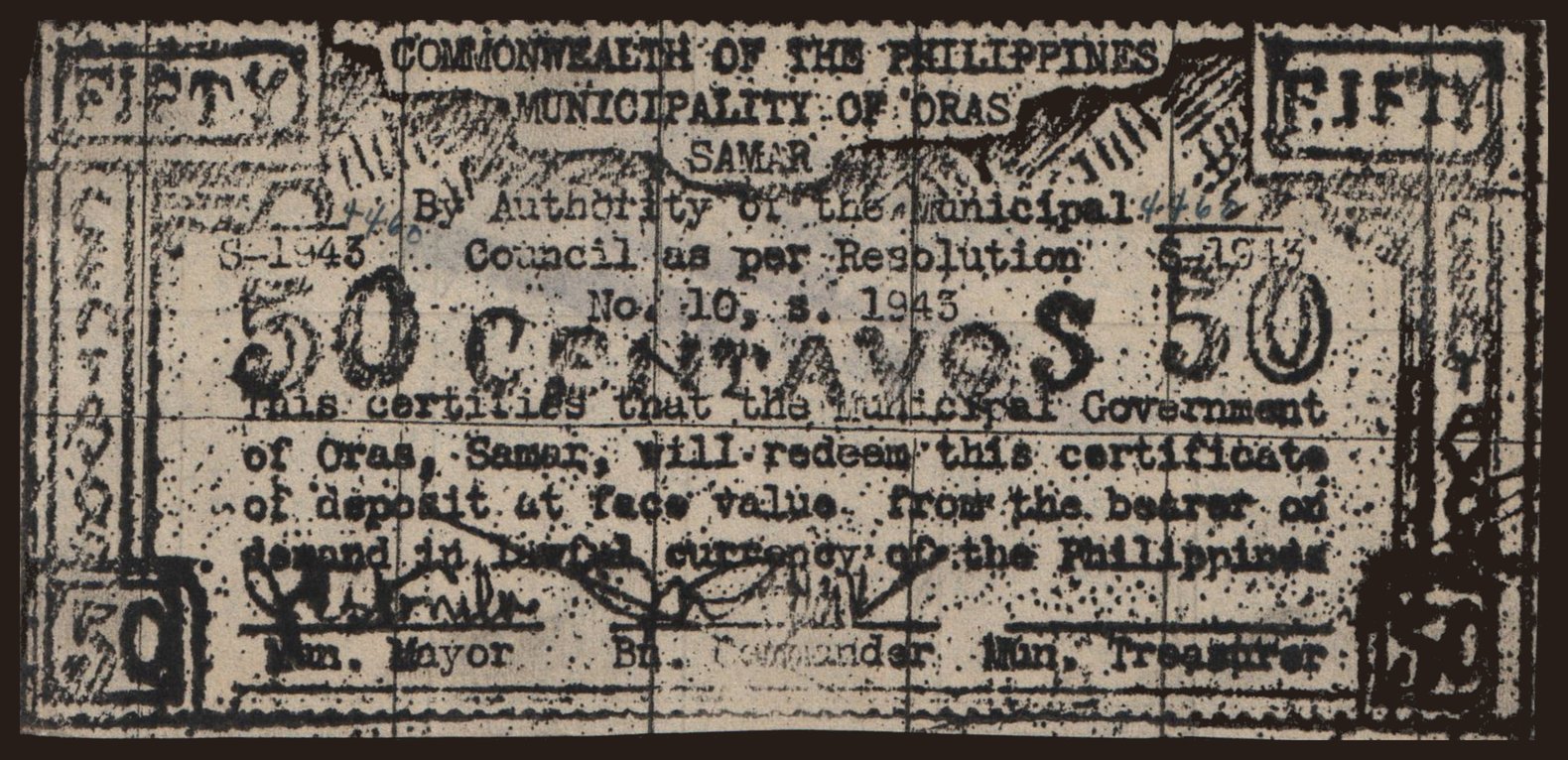 Oras Samar, 50 centavos, 1943