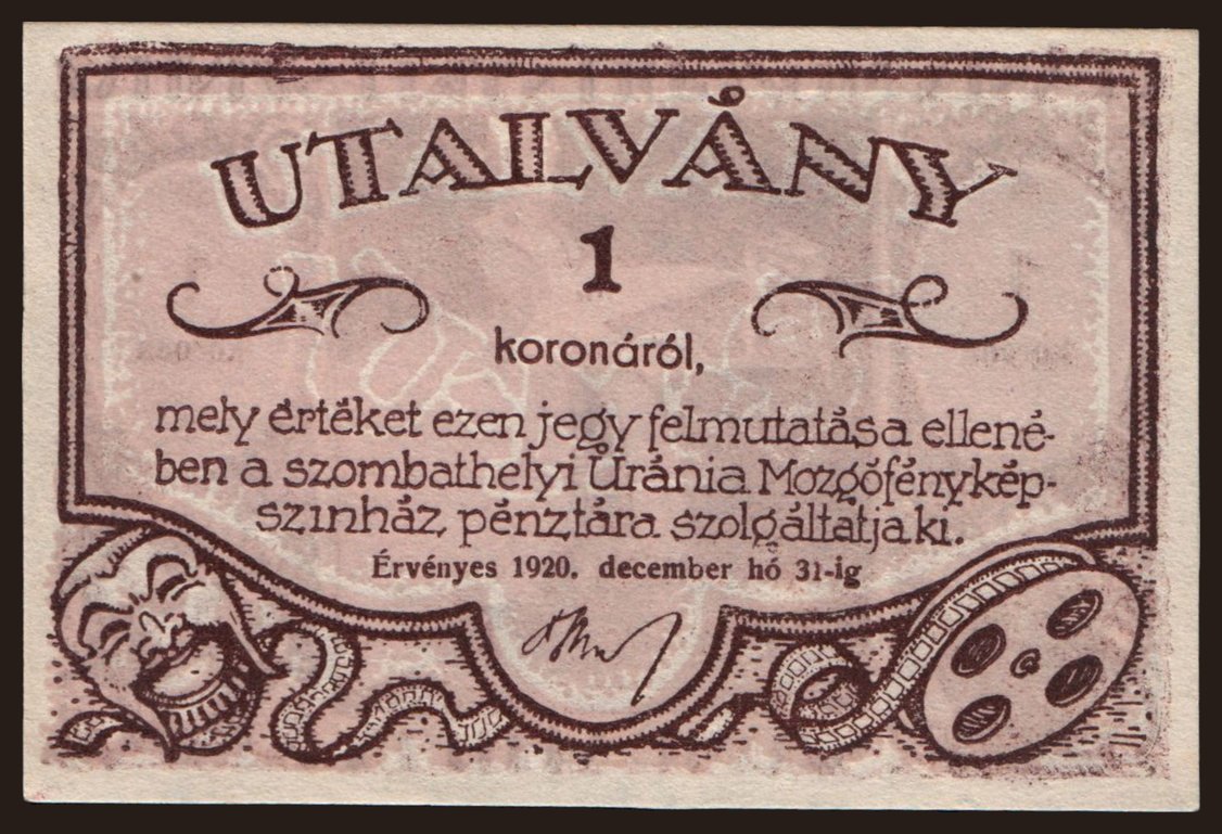 Szombathely/ Uránia, 1 korona, 1920