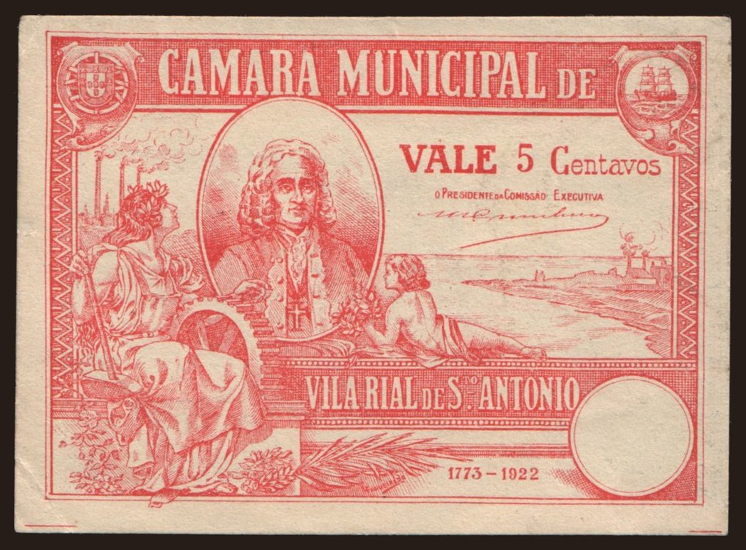 Vila Rial de St. Antonio, 5 centavos, 1922