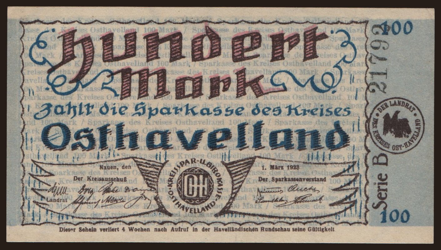 Osthavelland/ Kreis, 100 Mark, 1923