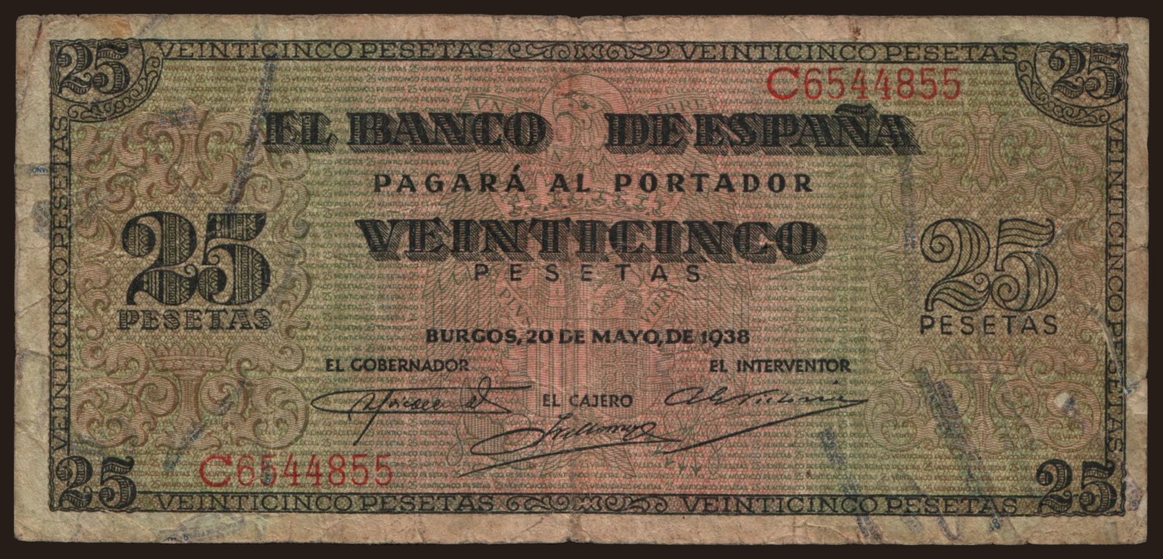 25 pesetas, 1938