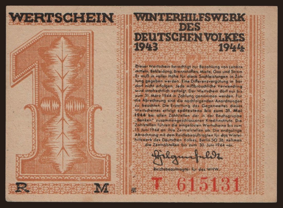 Winterhilfswerk, 1 Reichsmark, 1943