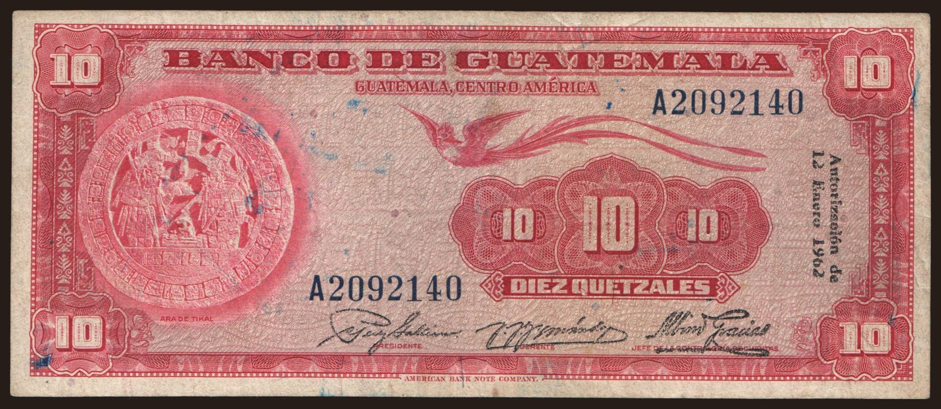 10 quetzales, 1962
