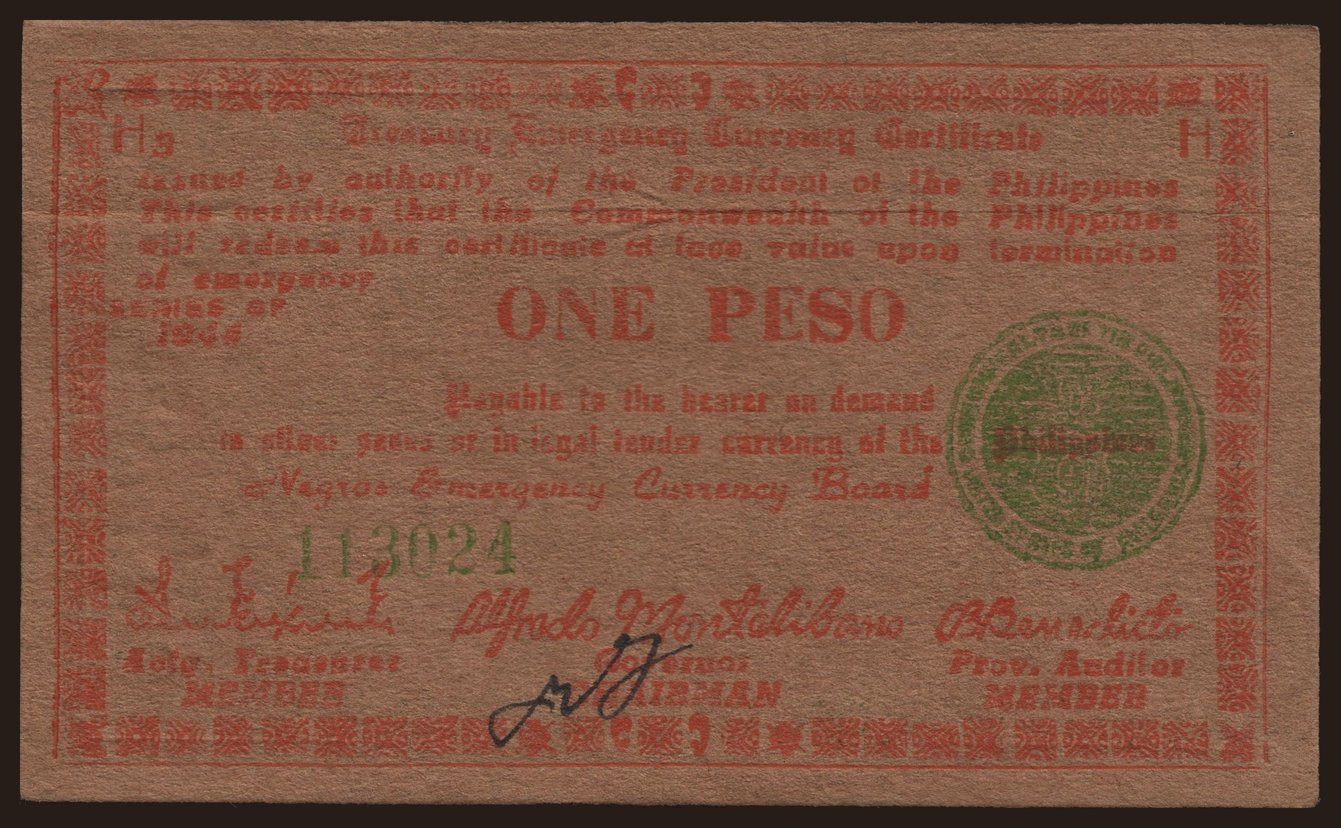 Negros, 1 peso, 1944
