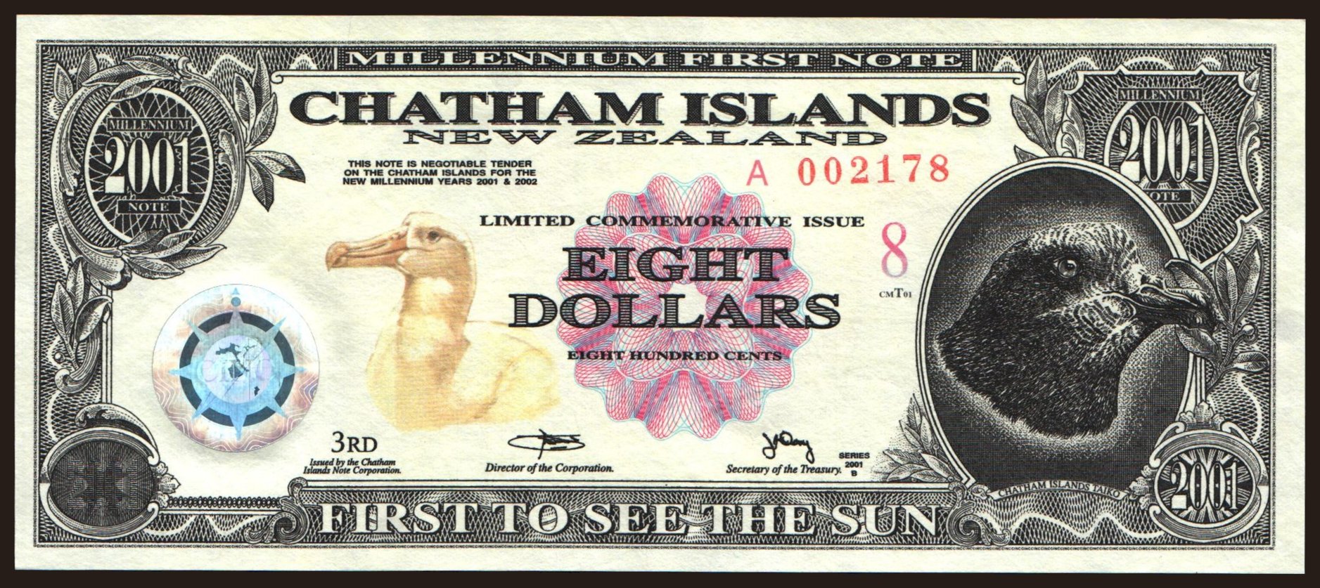 Chatham Islands, 8 dollars, 2001