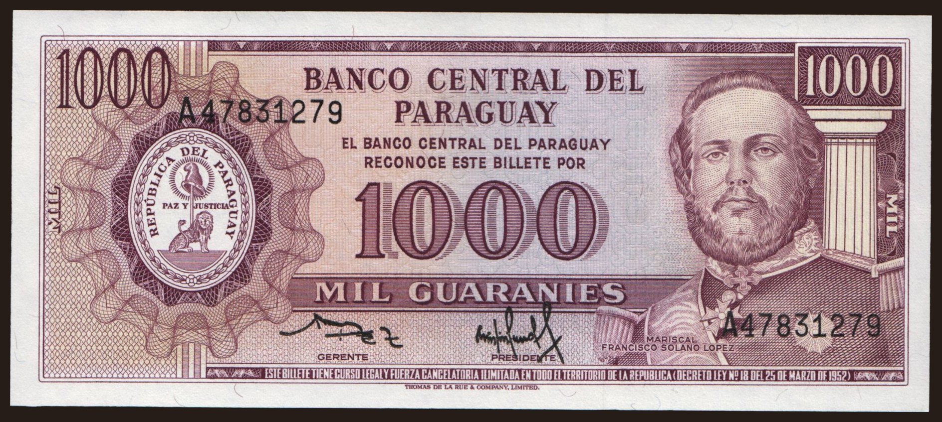 1000 guaranies, 1982
