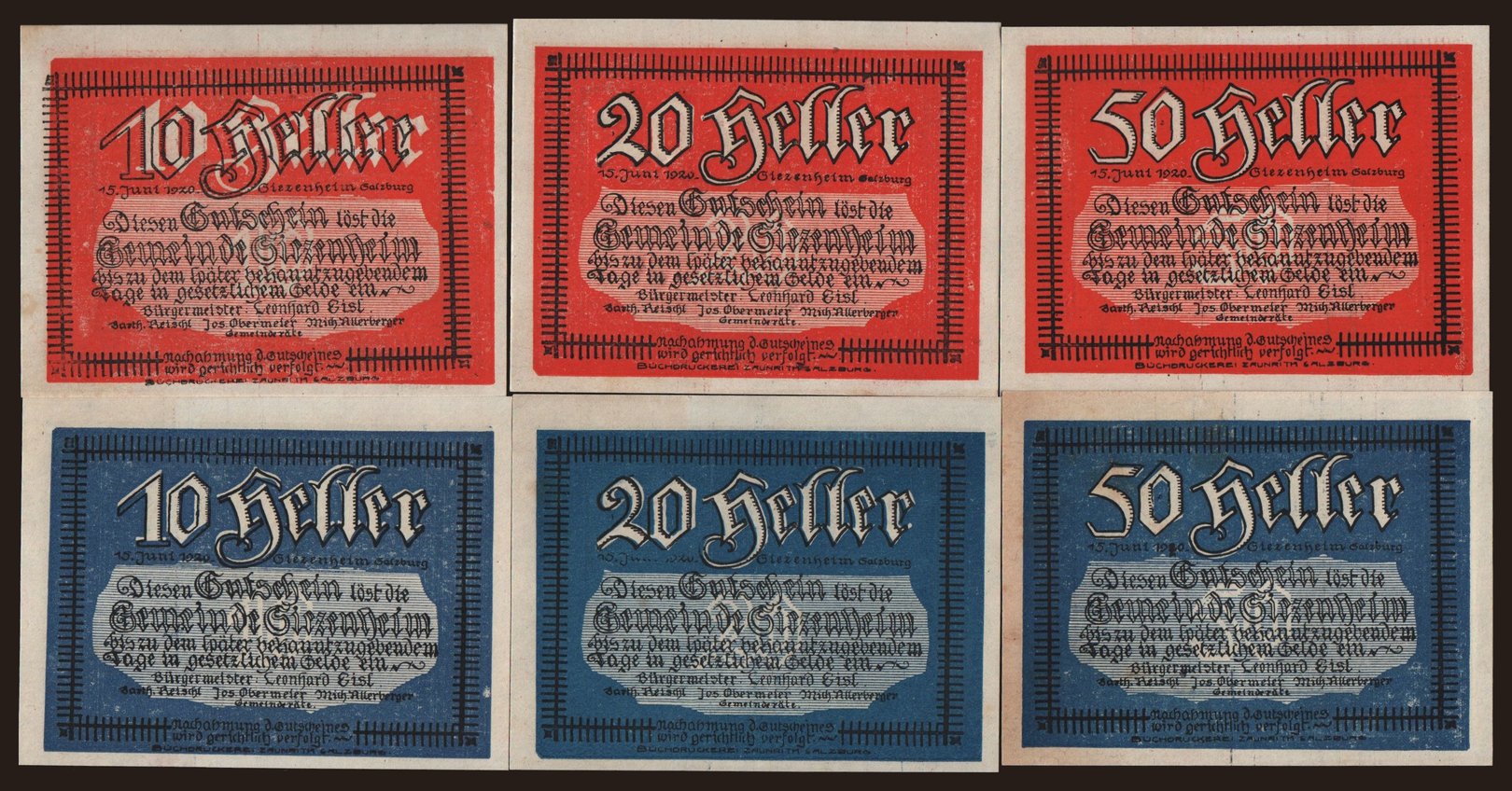 Giezenheim, 10, 20, 50 Heller, 1920