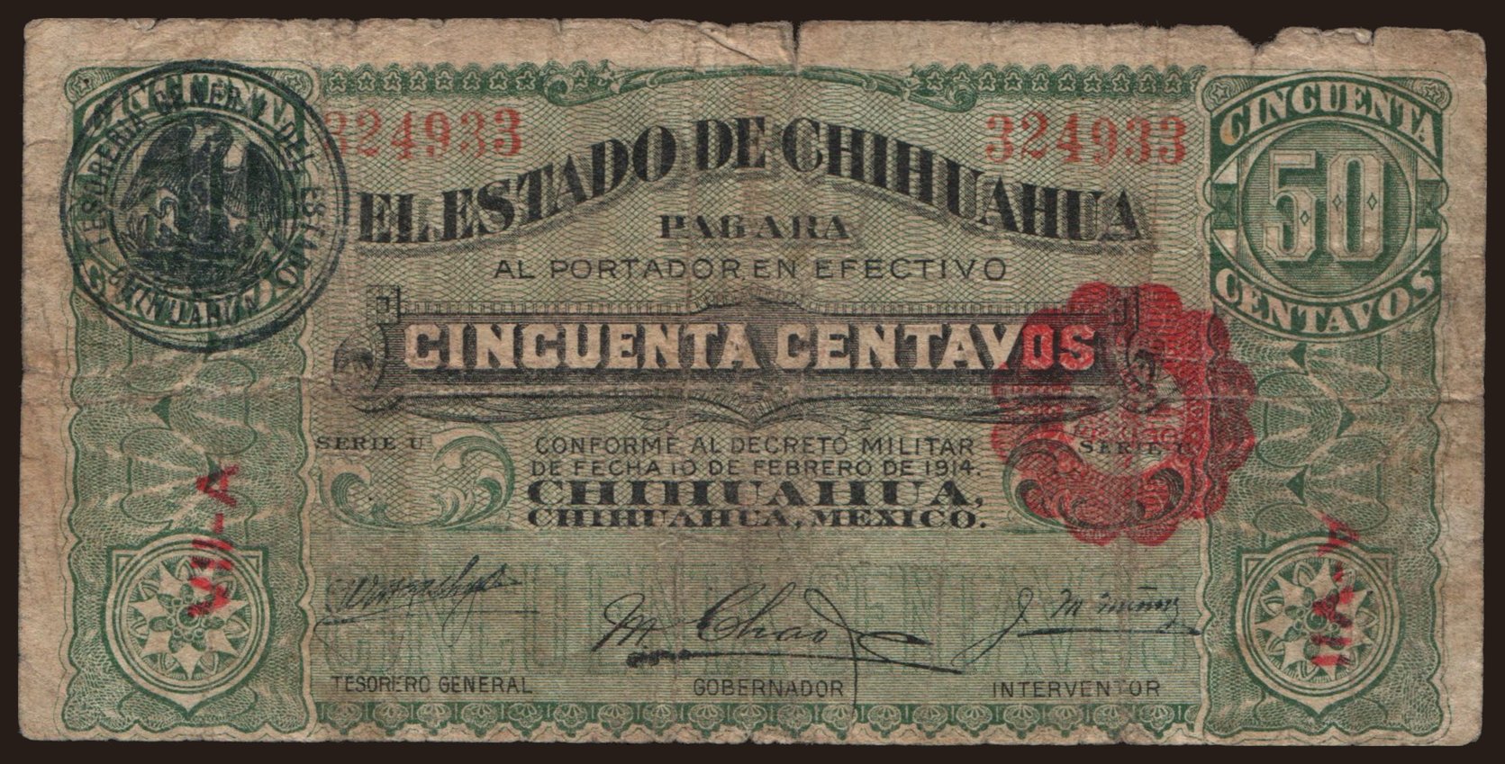 El Estado de Chihuahua, 50 centavos, 1914