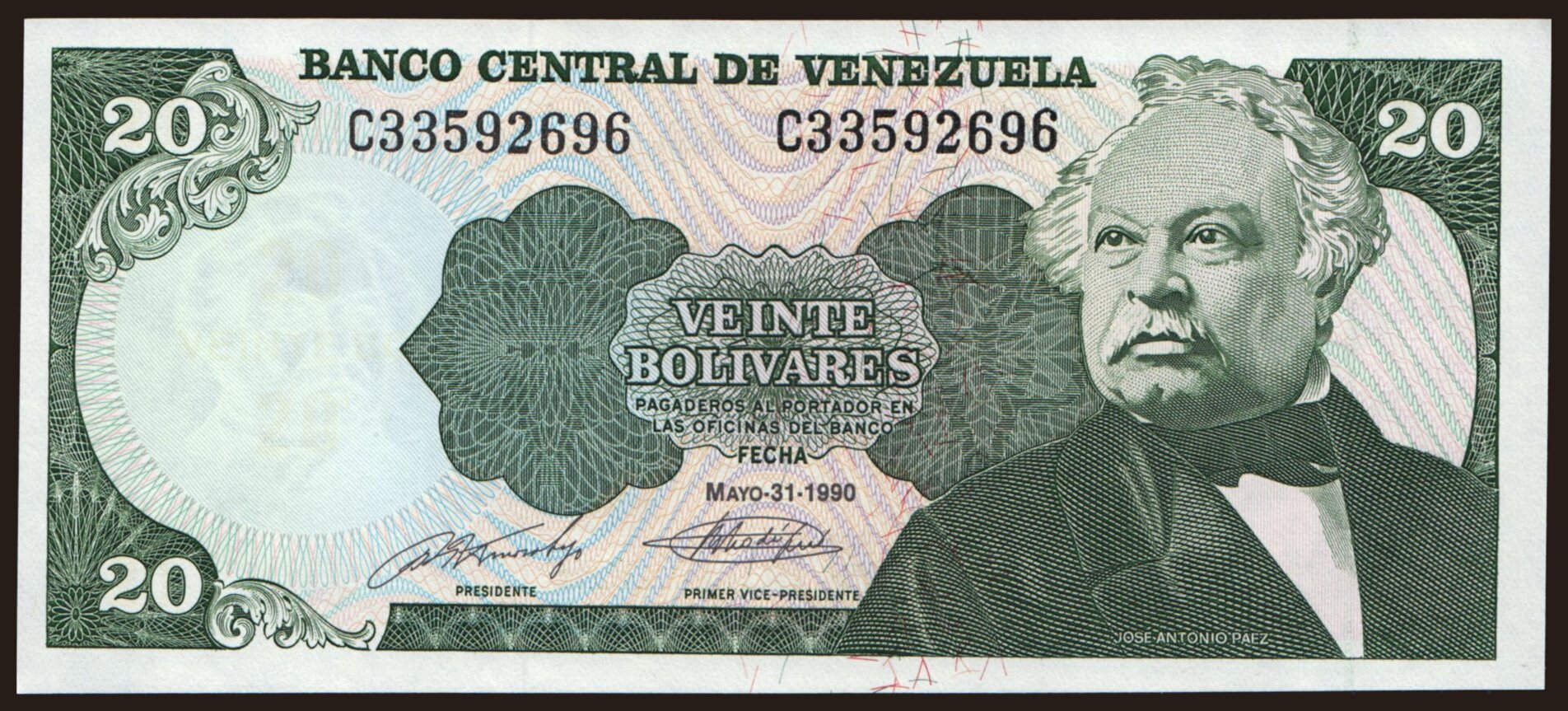 20 bolivares, 1990