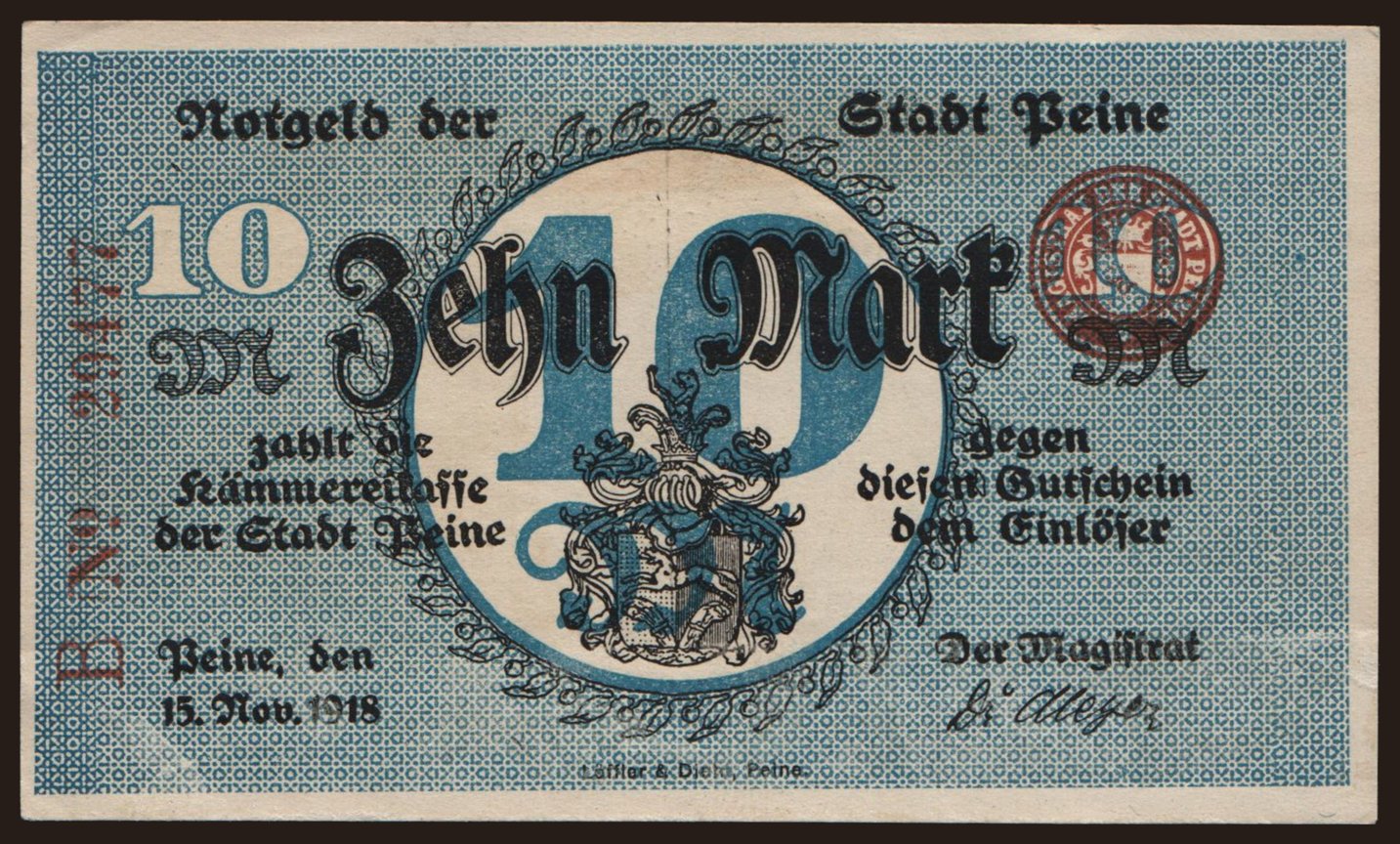 Peine/ Stadt, 10 Mark, 1918