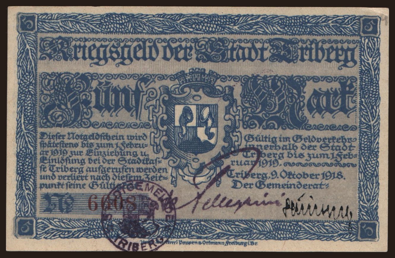 Triberg, 5 Mark, 1918