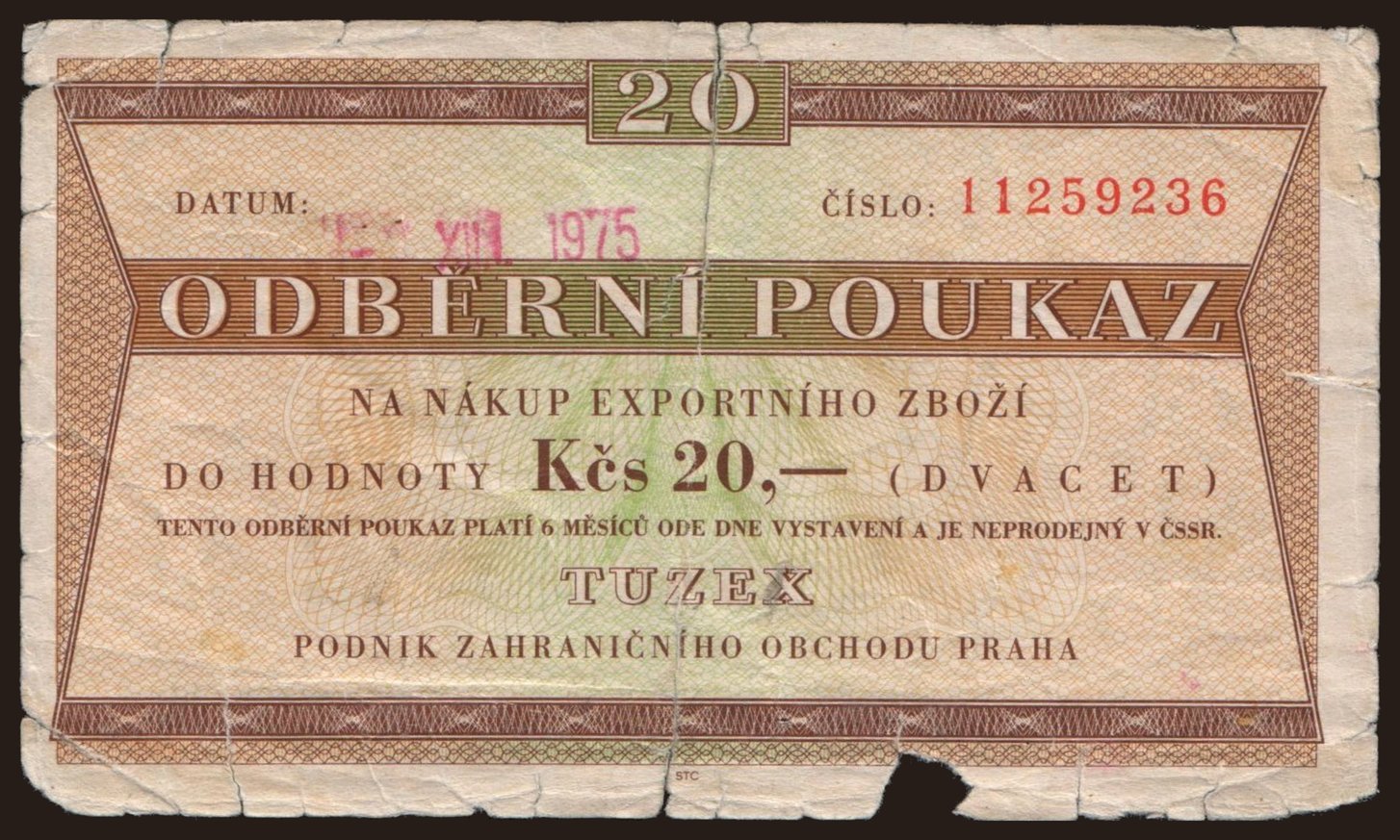 Tuzex, 20 korun, 1975
