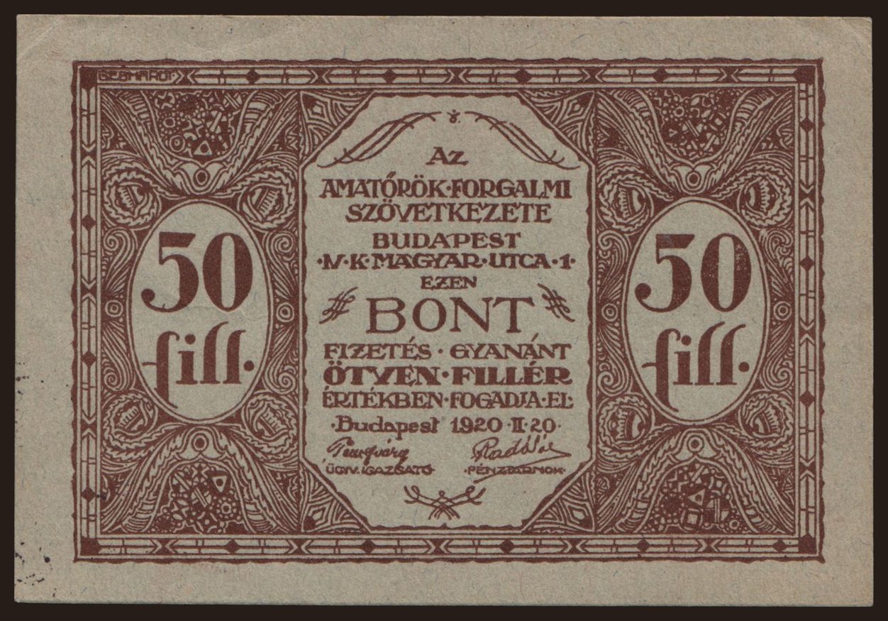 Budapest/ Amatőrök Forgalmi Szövetkezete, 50 fillér, 1920