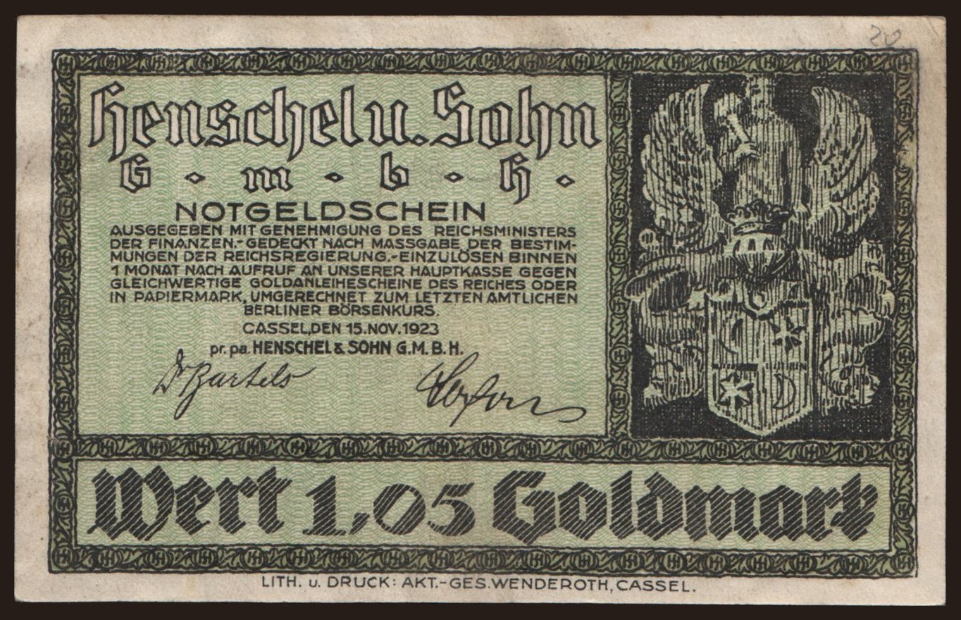 Cassel/ Henschel & Sohn G.m.b.H., 1.05 Goldmark, 1923