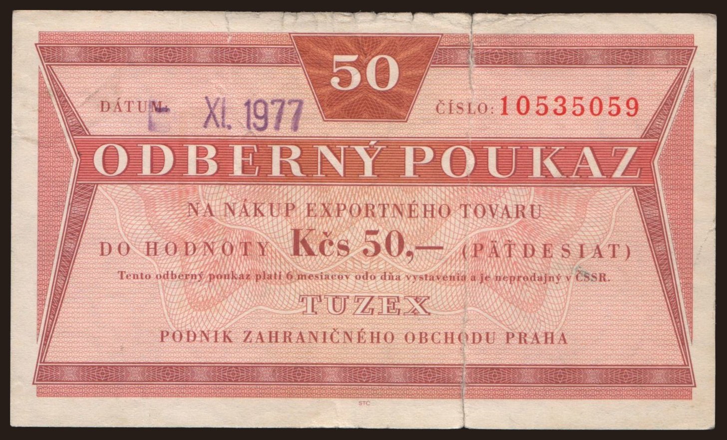 Tuzex, 50 korun, 1977