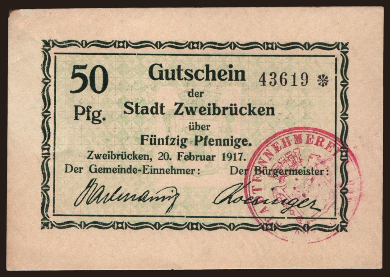 Zweibrücken, 50 Pfennig, 1917