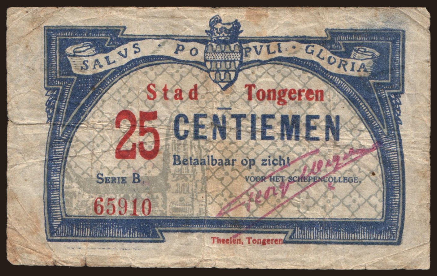 Tongeren, 25 centiemen, 1914