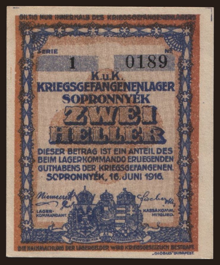 Sopronnyék, 2 Heller, 1916