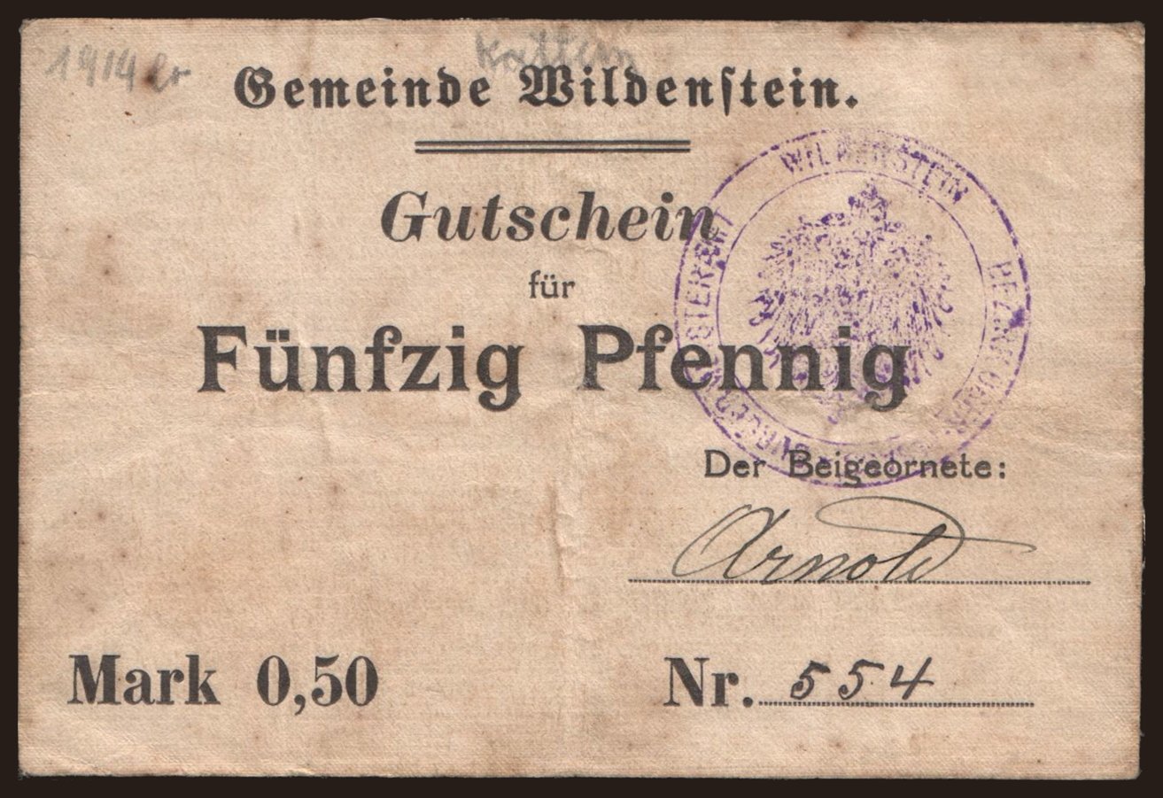 Wildenstein, 50 Pfennig, 1914