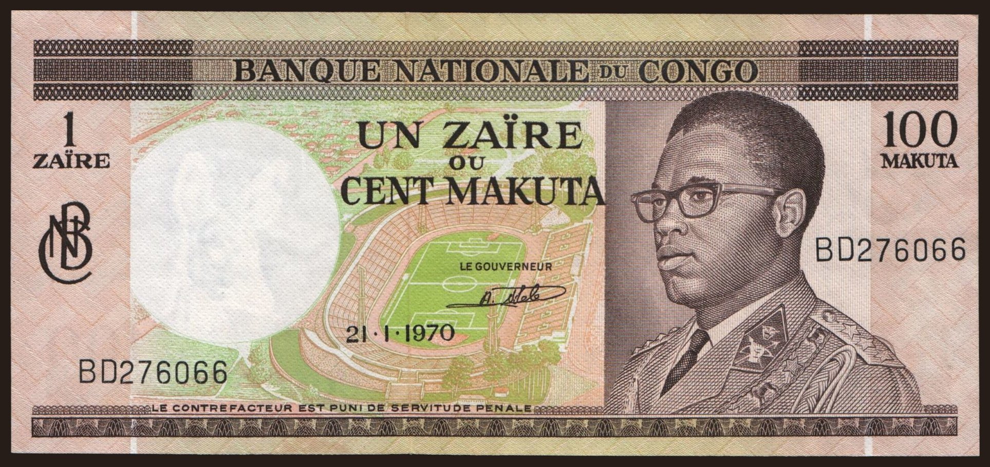 100 makuta/ 1 zaire, 1970