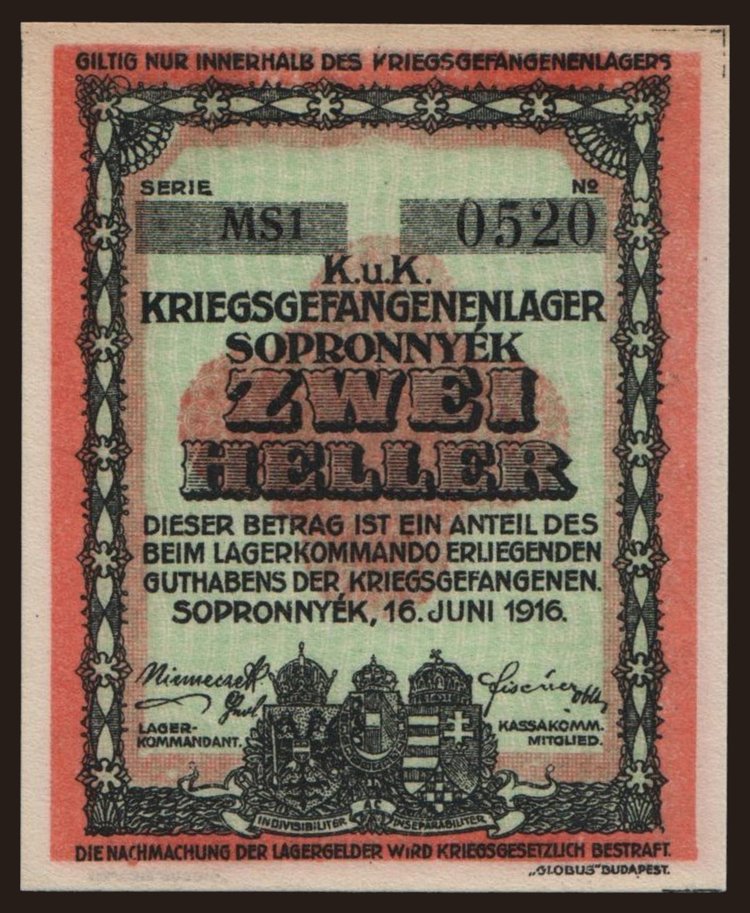 Sopronnyék, 2 Heller, 1916