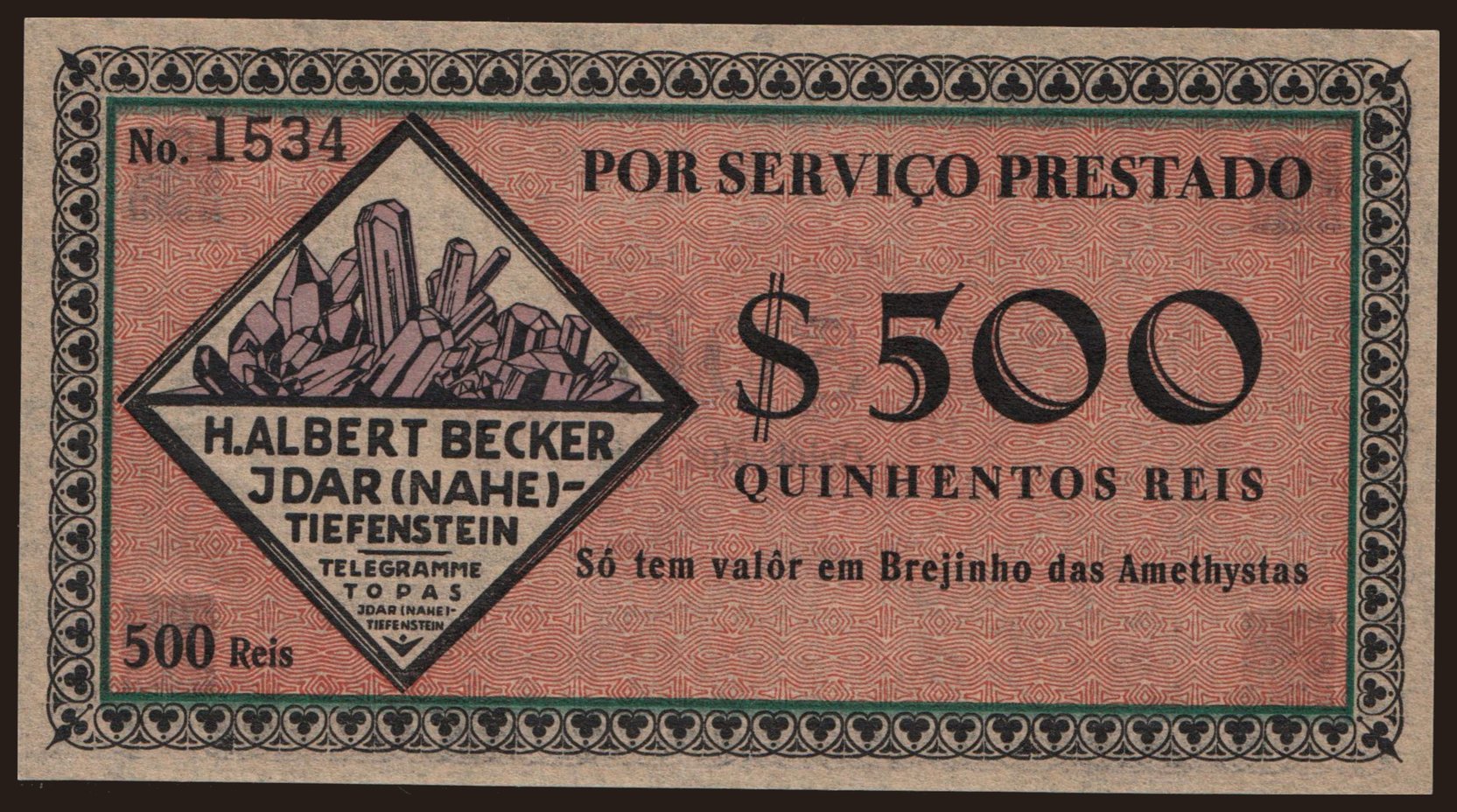 H. Albert Becker, 500 reis, 1920