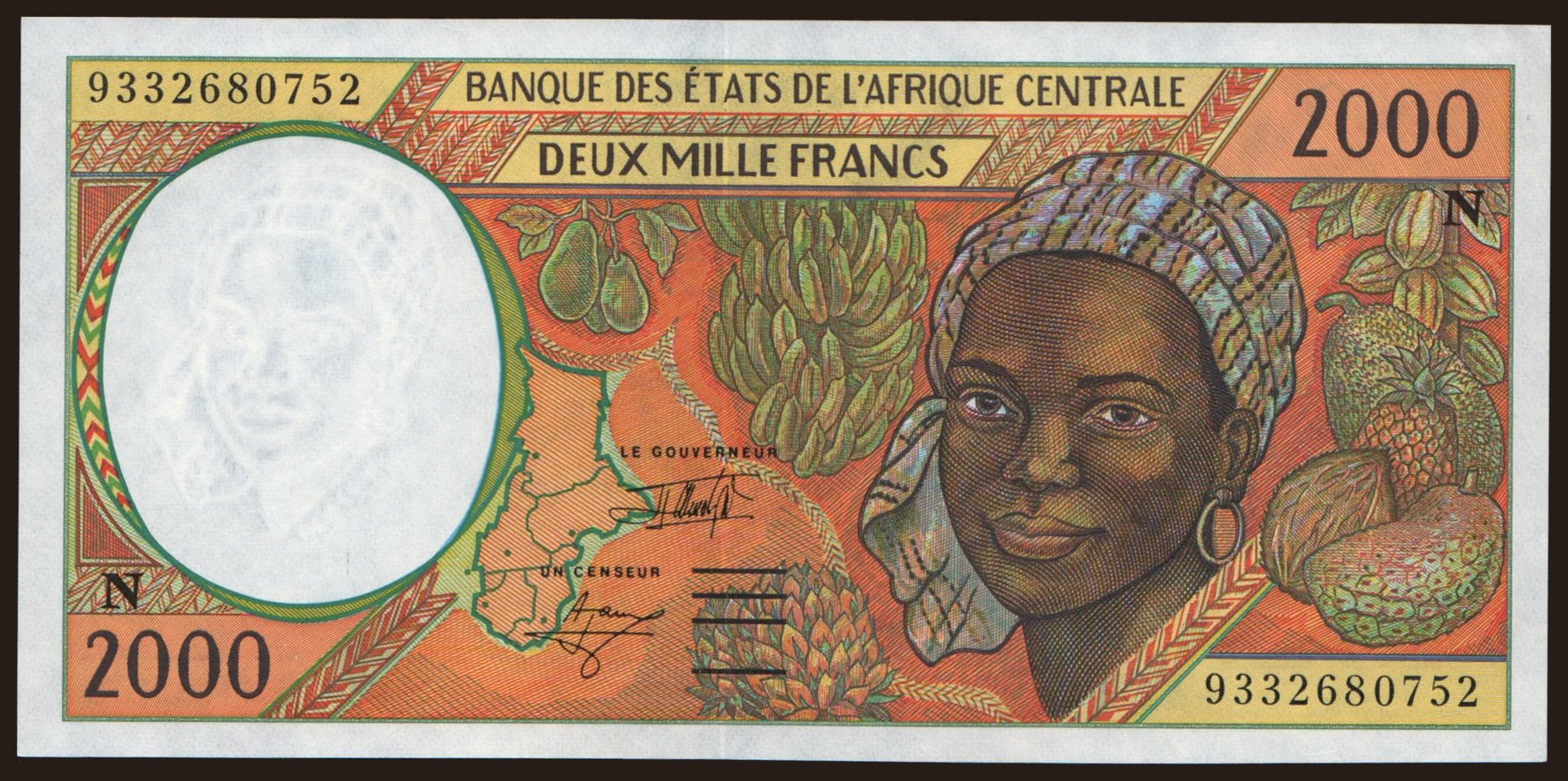 Equatorial Guinea, 2000 francs, 1993