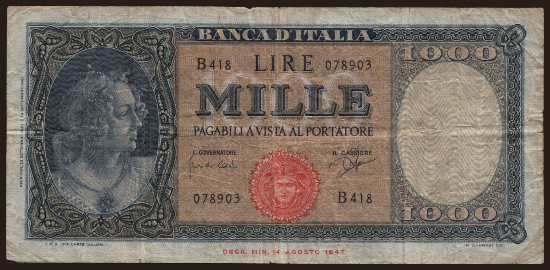 1000 lire, 1961