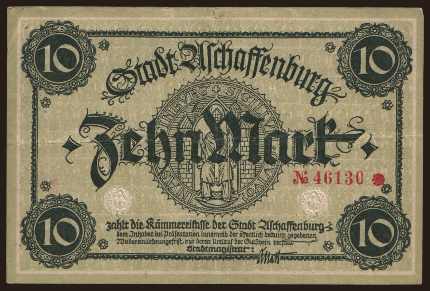 Aschaffenburg/ Stadt, 10 Mark, 1918