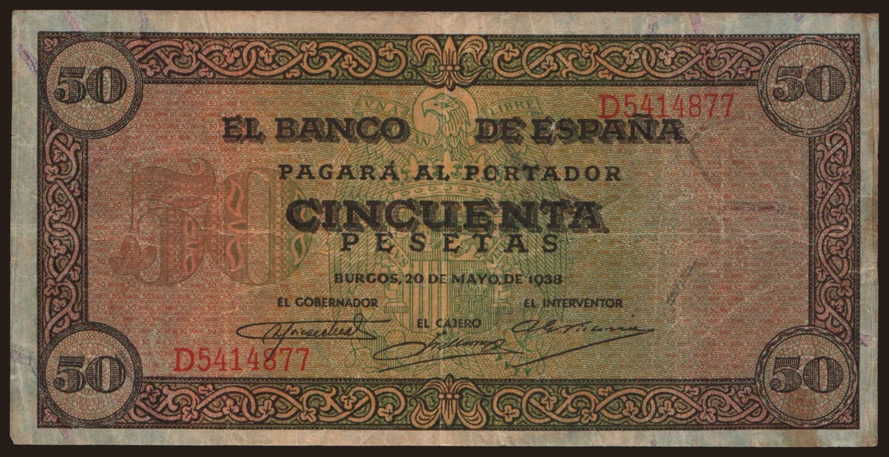 50 pesetas, 1938