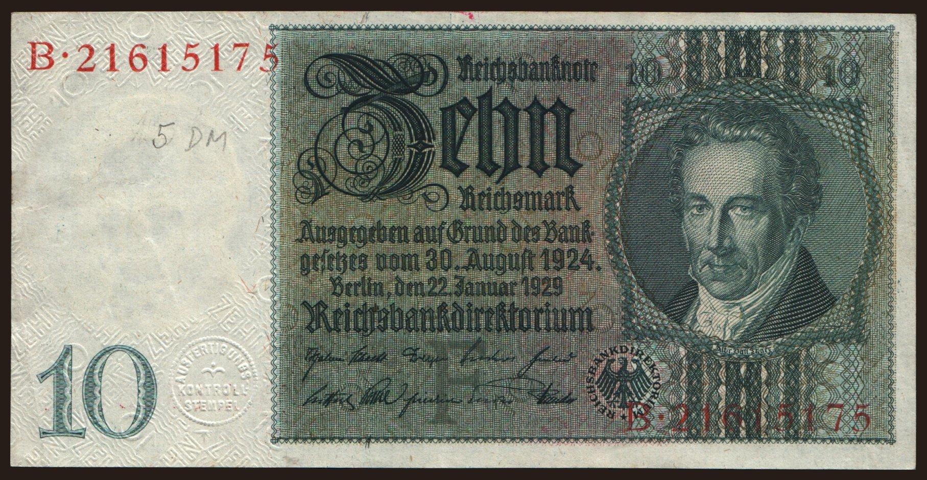 10 Reichsmark, 1929, F/B