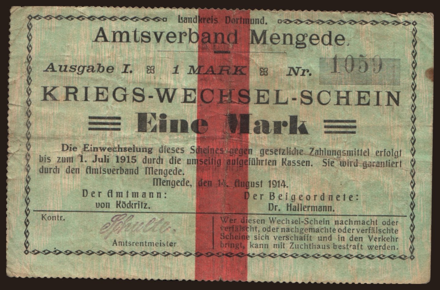 Mengede, 1 Mark, 1914