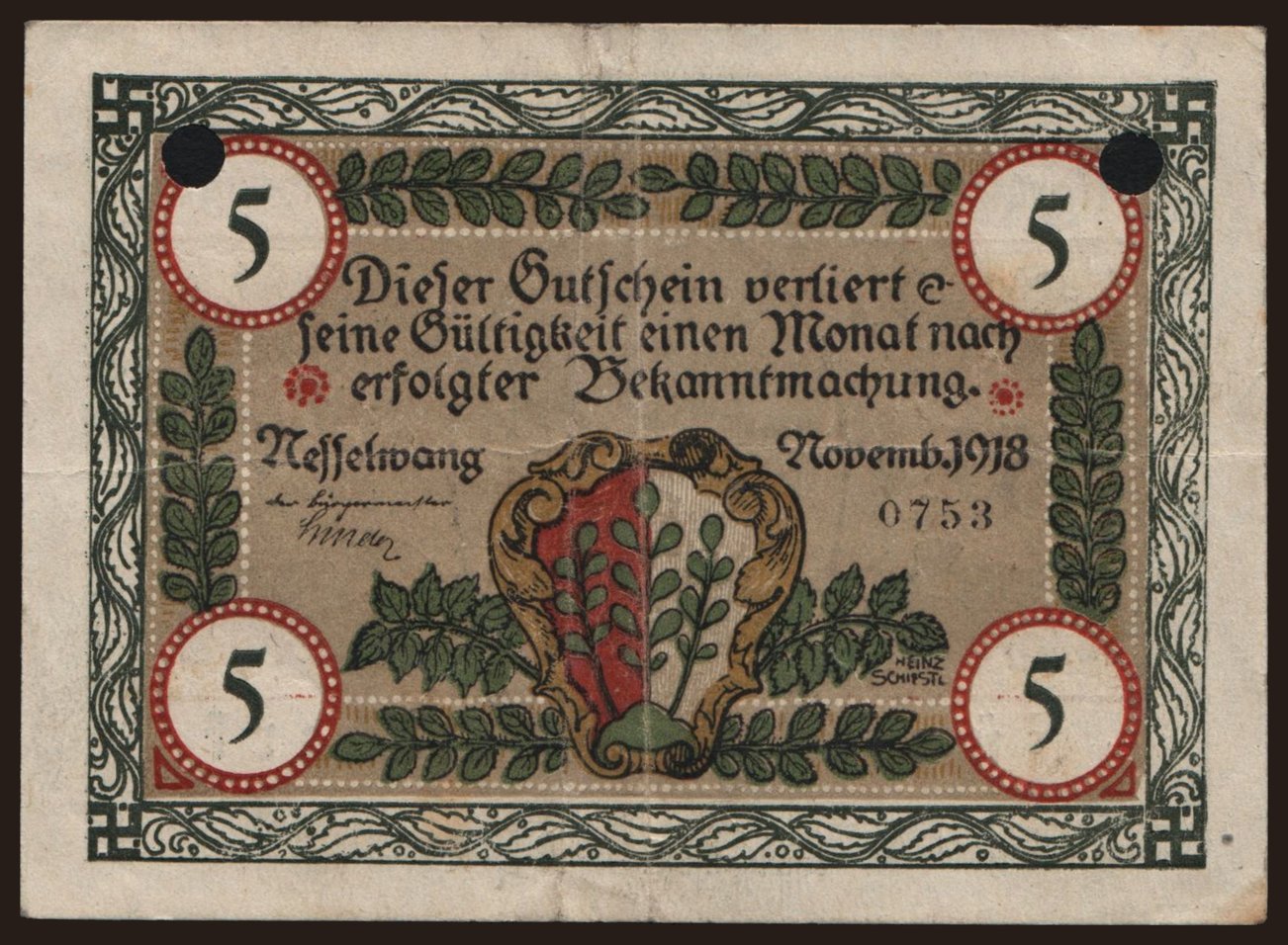 Nesselwang/ Marktgemeinde, 5 Mark, 1918