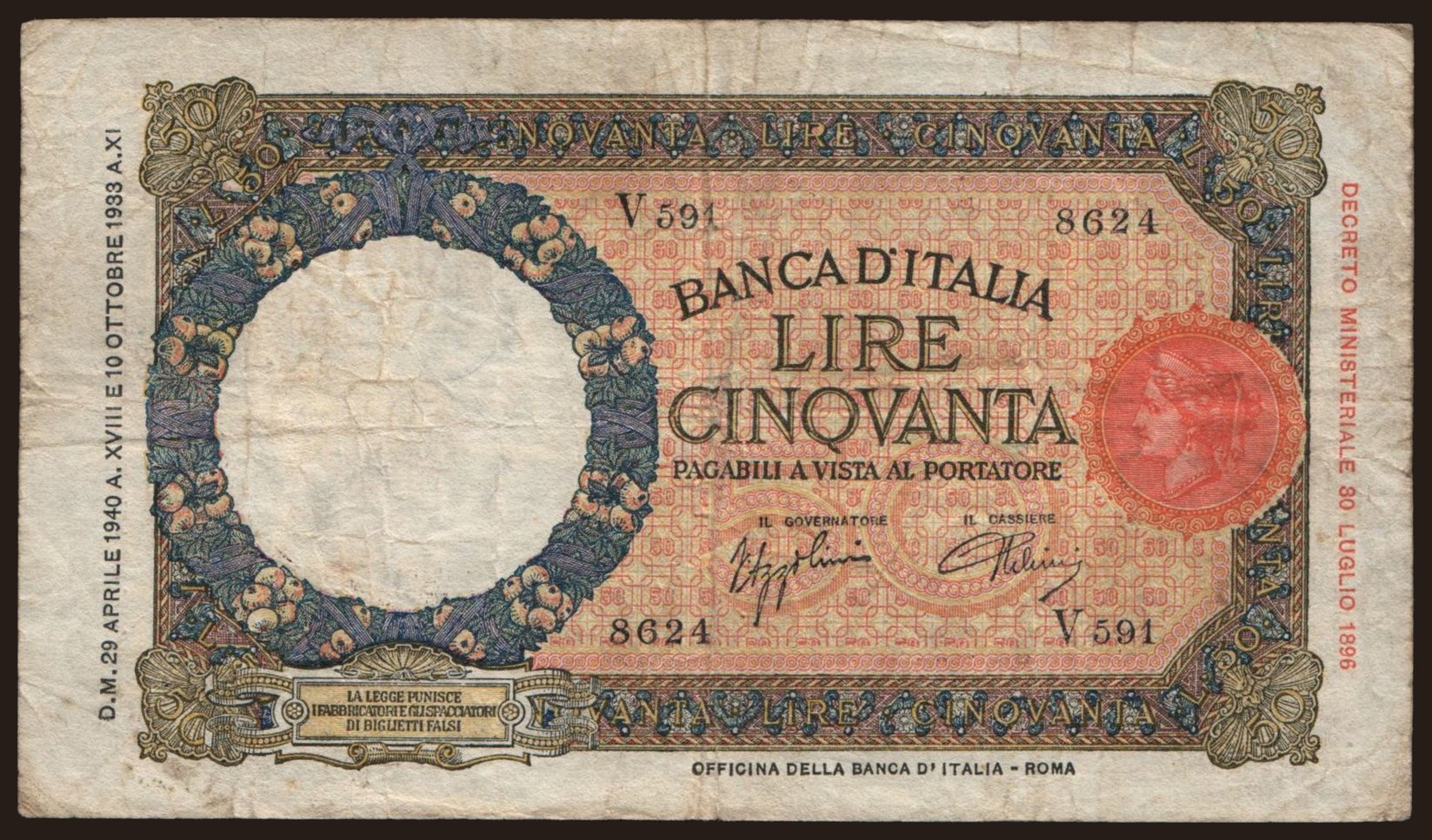 50 lire, 1940