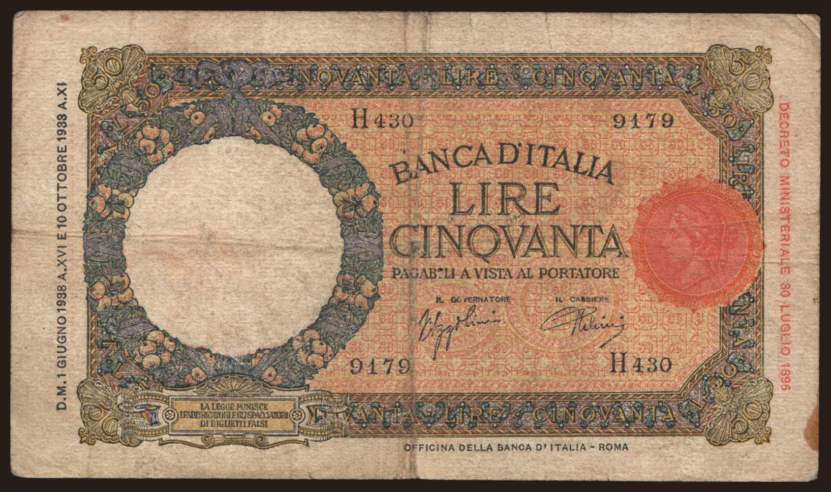 50 lire, 1938