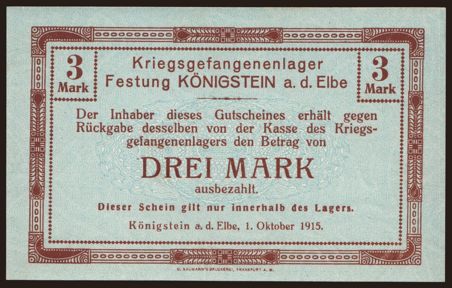 Königstein, 3 Mark, 1915