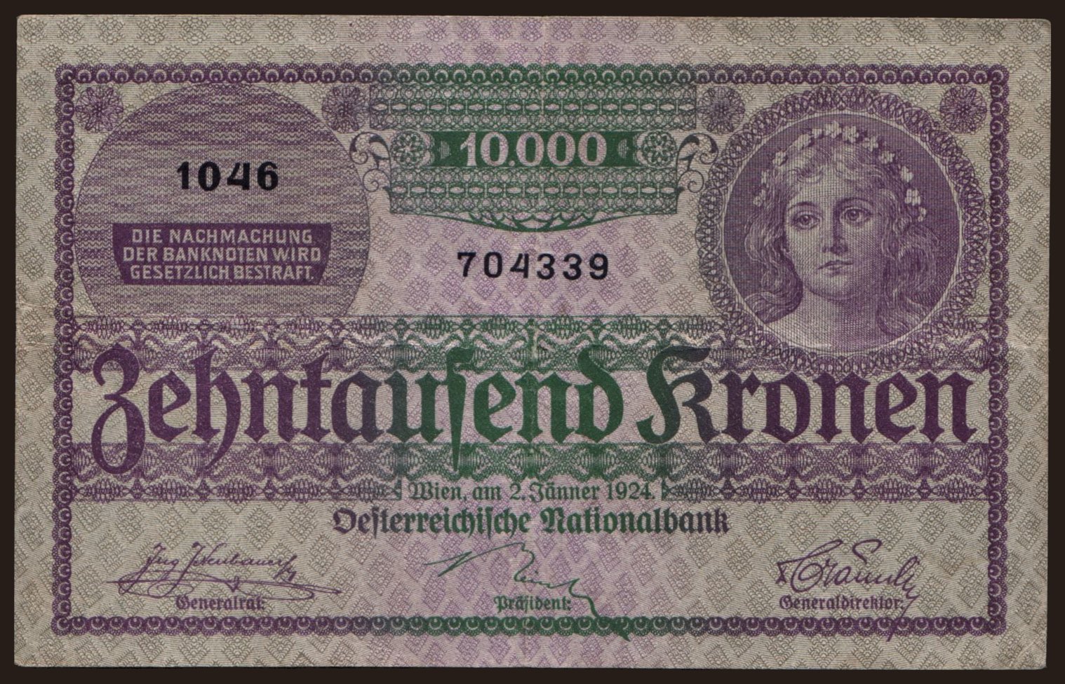 10.000 Kronen, 1924