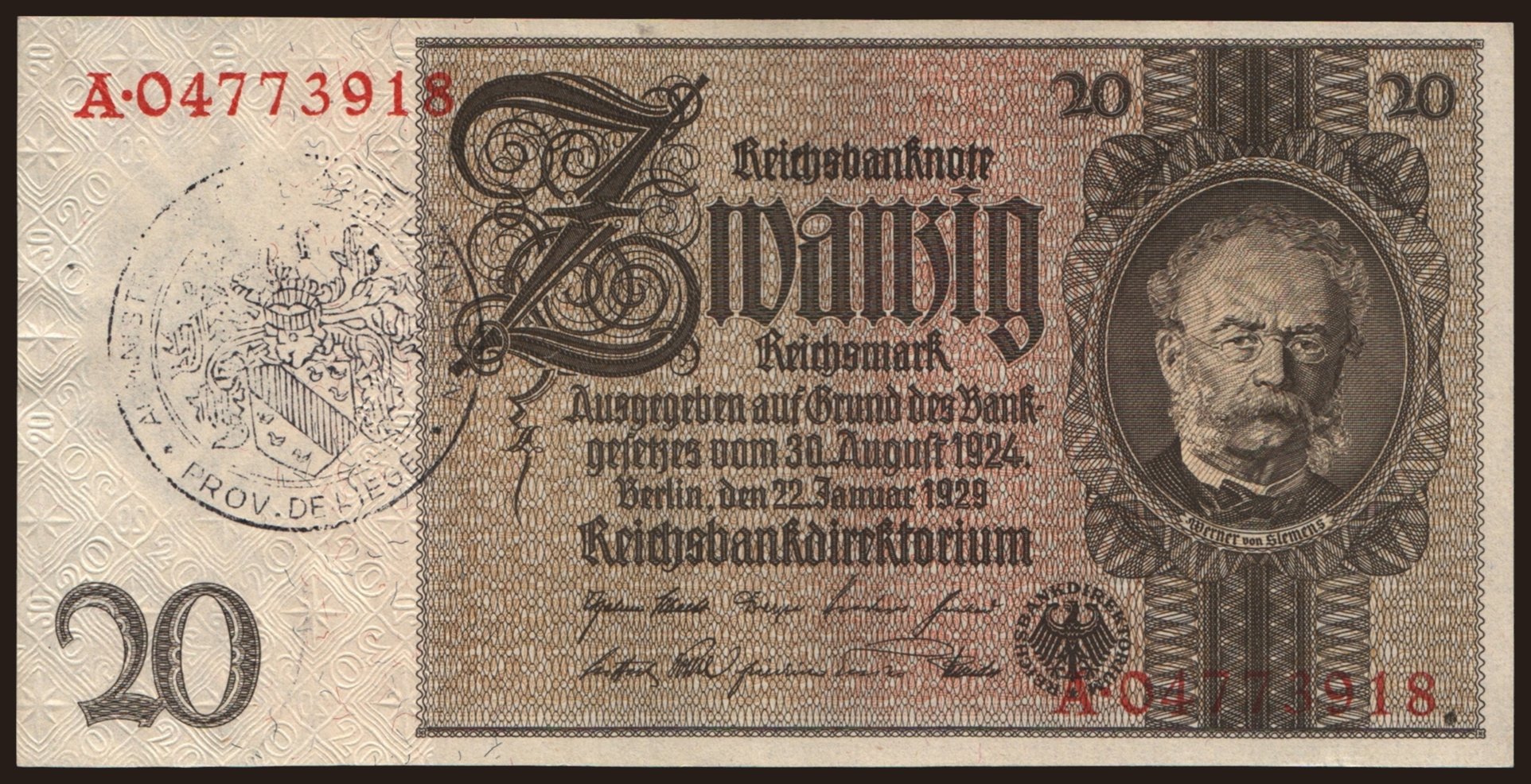 20 Reichsmark, 1929(44), Eynatten