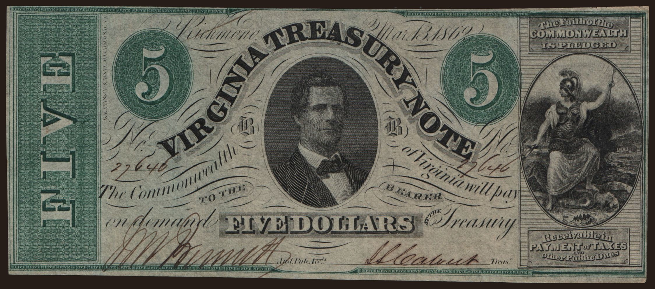Virginia, 5 dollars, 1862