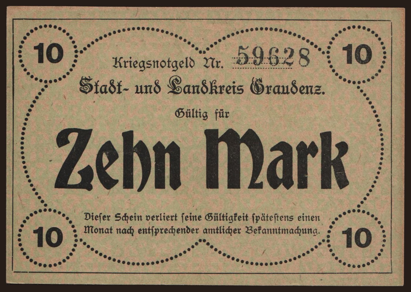 Graudenz/ Stadt und Landkreis, 10 Mark, 1918