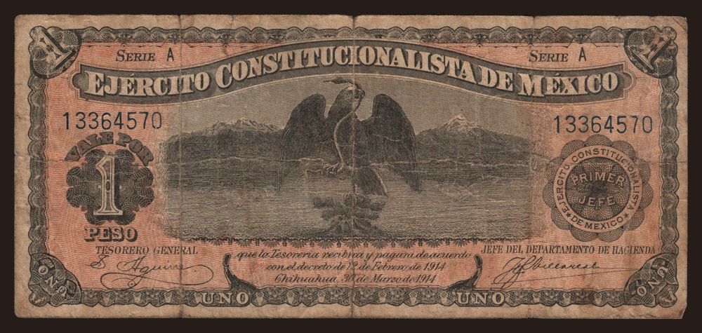 Chihuahua/ Ejercito Constitucionalista, 1 peso, 1914
