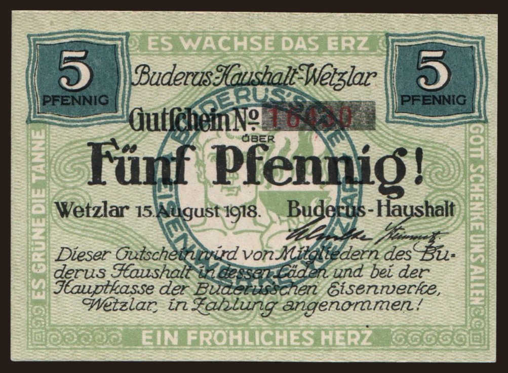 Wetzlar/ Buderus-Haushalt, 5 Pfennig, 1918