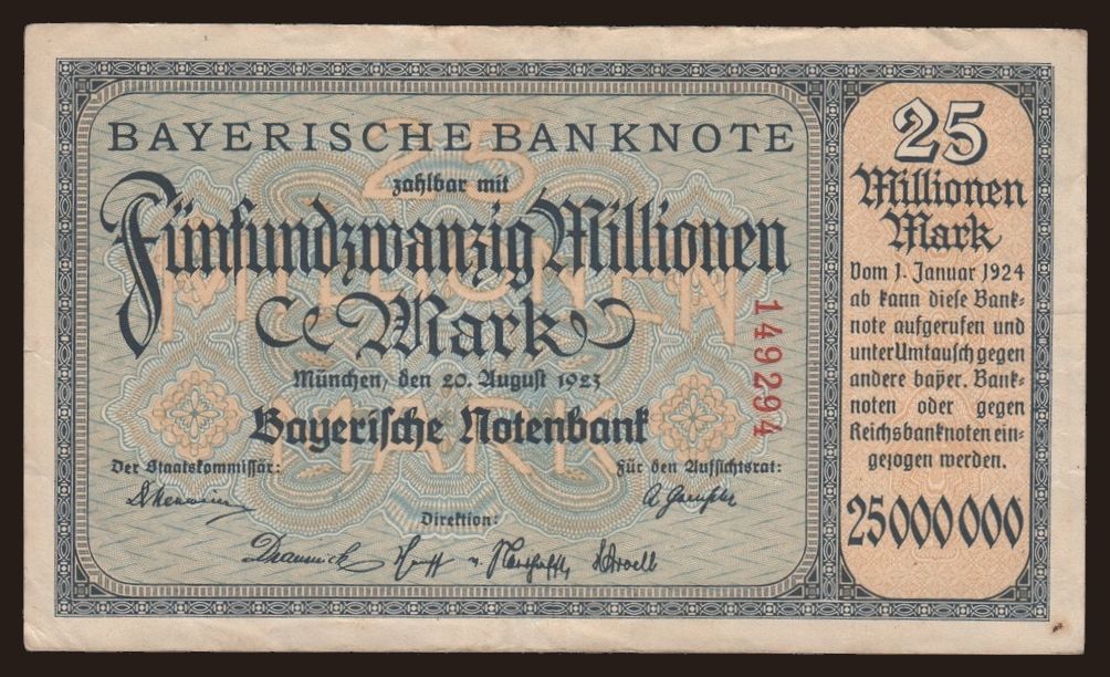 Bayerische Notenbank, 25.000.000 Mark, 1923