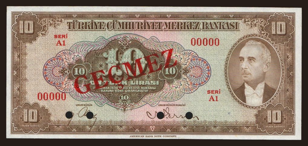 10 lira, 1948, SPECIMEN
